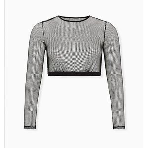 BETSEY JOHNSON FISHNET LONG SLEEVE CROP TOP
